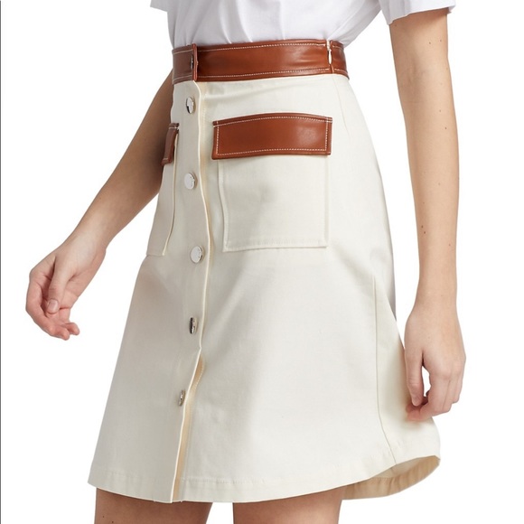 ❌SOLD❌ NWT STAUD Juno button front a line skirt with leather trim at the knee - Picture 4 of 4